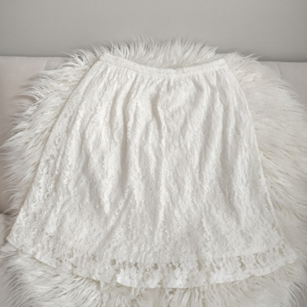 DownEast White Floral Lace A-Line Skirt Size Small S 4 6